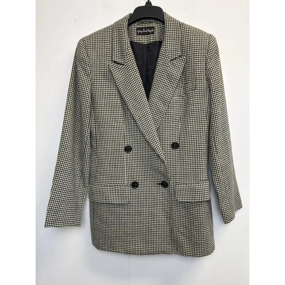 GIORGIO‎ SANT'ANGELO Women's 6 Wool Checkered Skirt Suit Black/cream Gingham